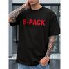 Men's Black Short Sleeve Crew Neck T-shirt with Bold Red 8-pack Graphic Print, Relaxed Fit Cotton Blend Tee for Casual Streetwear Daily Wear