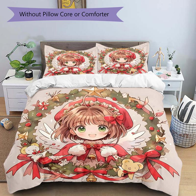 

3pcs Cardcaptor Sakura Bedding Set 1 Soft Quilt Cover + 2 Pillowcases, Suitable for All Seasons L007 135x200cm