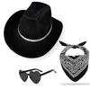 Pink Glitter Rhinestone Denim Hat, Glasses & Bandana Set