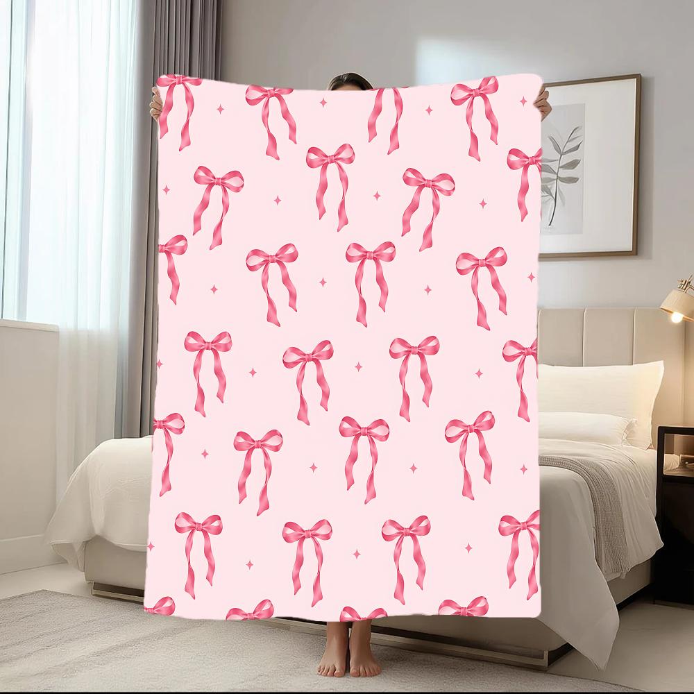 Pink Bow Set Throw Short Plush Throw Blanket Soft Skin-Friendly Multi-Scene Home Office