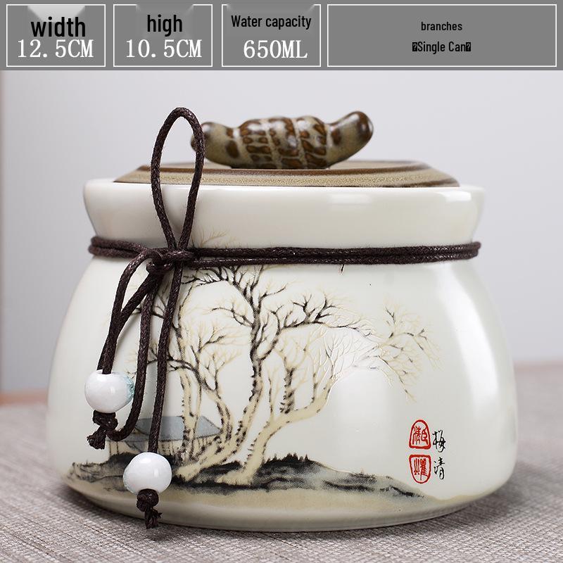 Large Ceramic Tea Storage Canister for Red, Green, Longjing, Biluochun, and Pu'er Tea - Half Jin Capacity