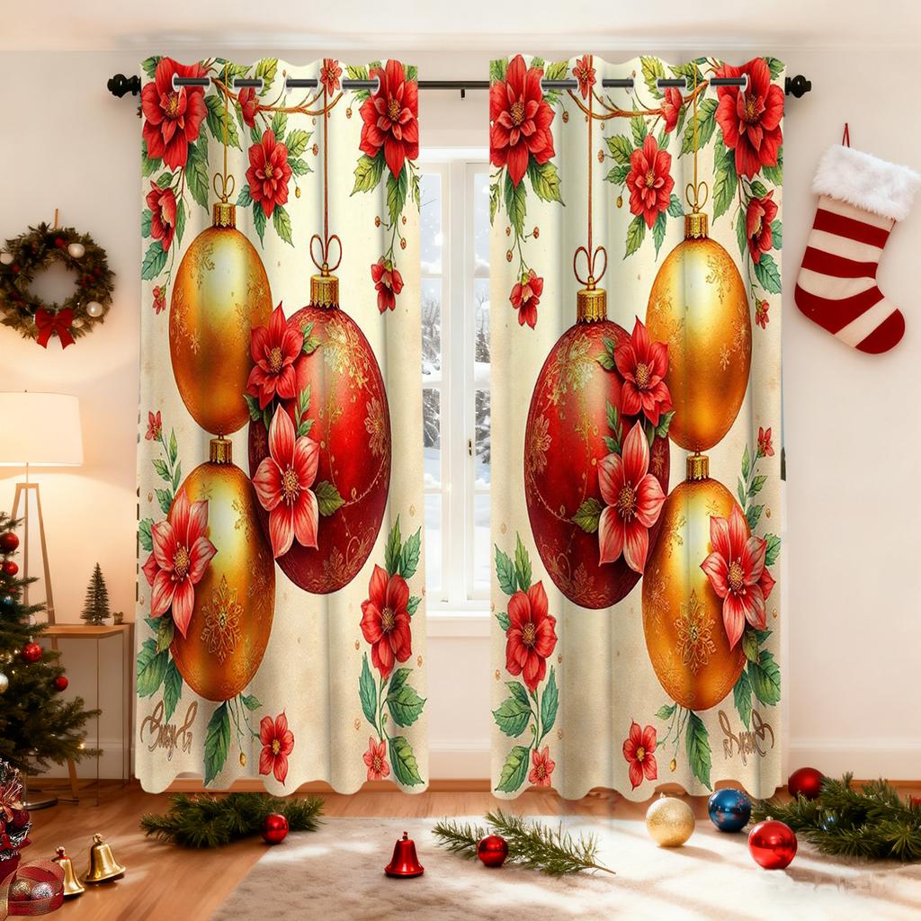 2 Pieces Christmas Decr Patterned Hanging Curtains, Decorative Transparent Curtains For Bedroom Decoration, Bedroom, Office, K