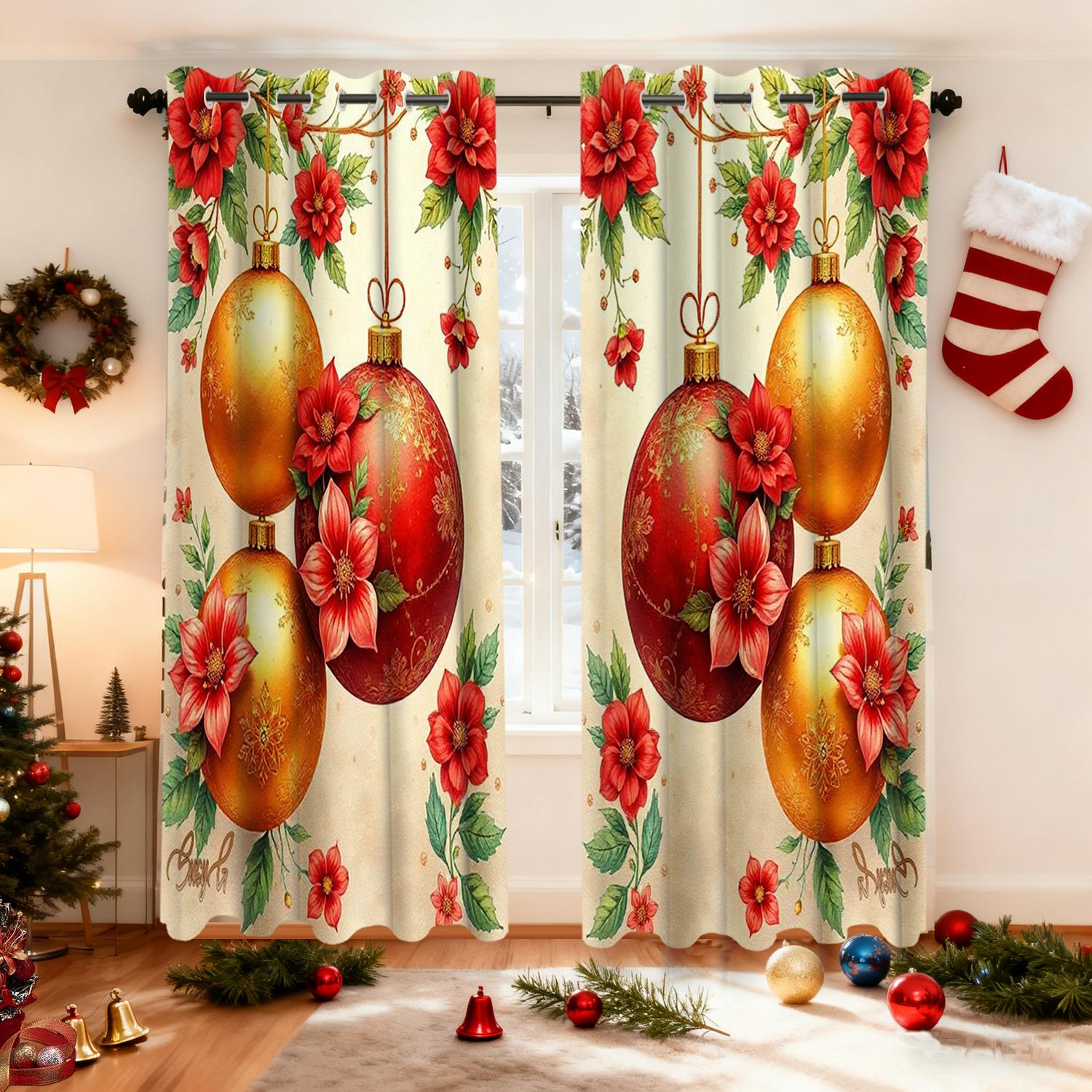 

2 Pieces Christmas Decr Patterned Hanging Curtains, Decorative Transparent Curtains For Bedroom Decoration, Bedroom, Office, K W60H190(CM)-1 Pcs