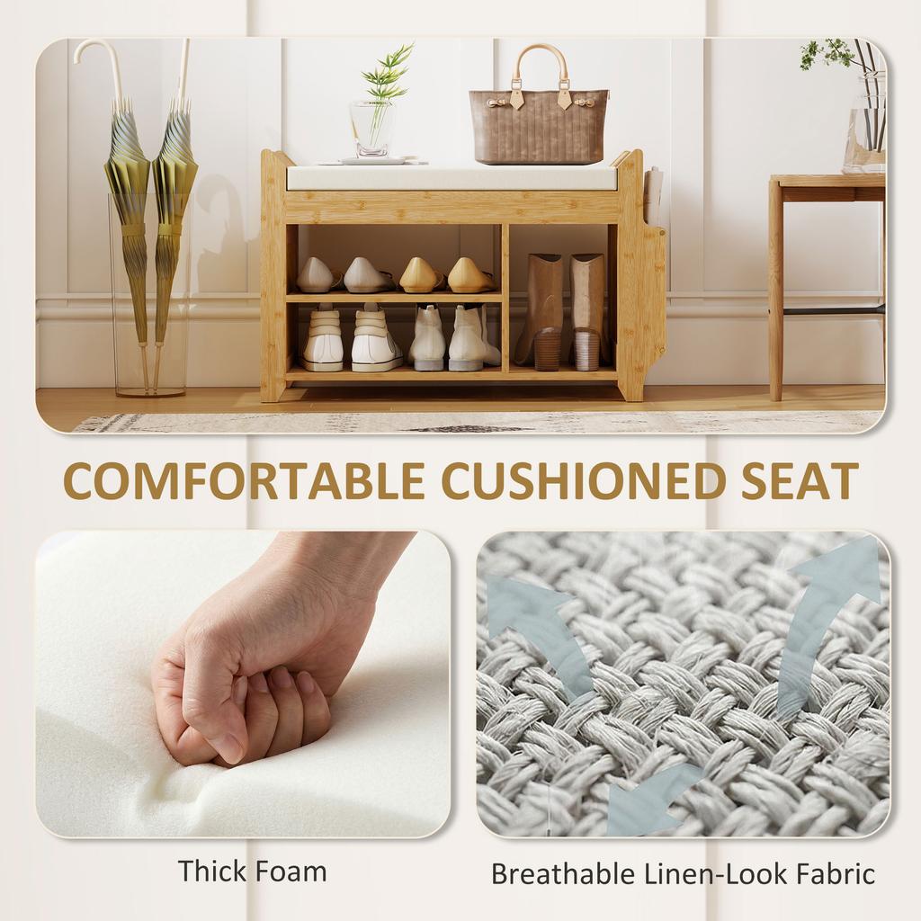 Shoe Bench 2 Tier Boot Section Entryway Storage Bench Cushioned Seat 80 X 30 X 50 Cm Natural And Cream