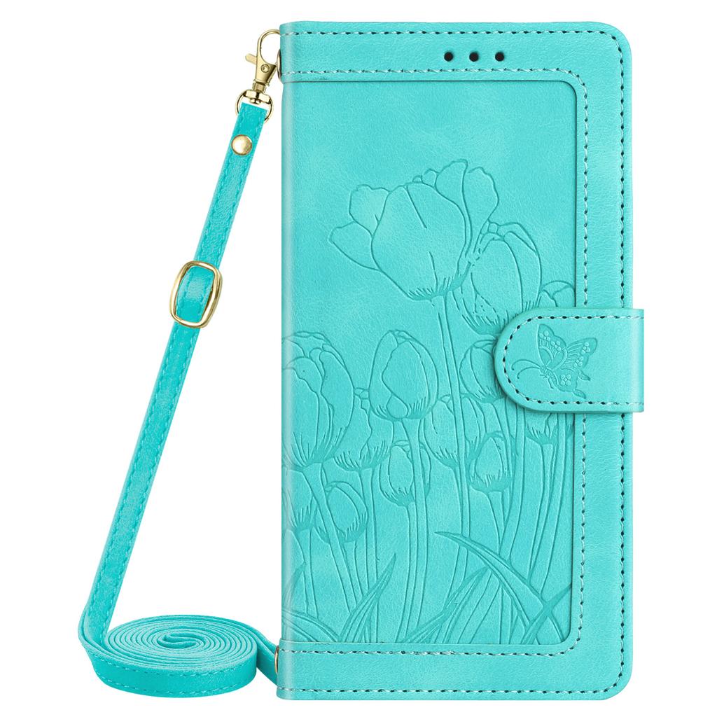 Crossbody Tulip Cards Solt Wallet Flip Leather Phone Case for iPhone 17 Pro Max 16 Plus 15 14 13 12 Long Lanyard kickstand Cover