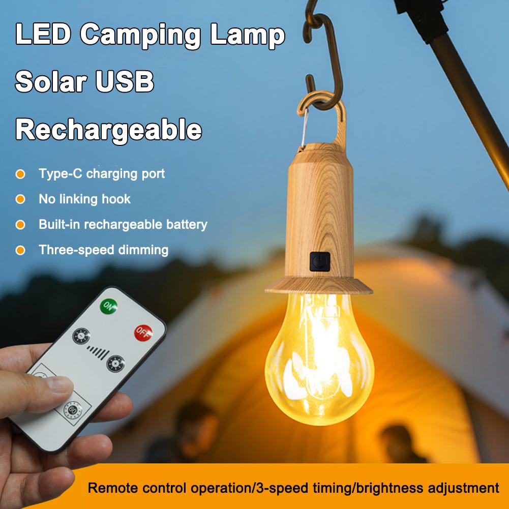 LED Camping Lights USB Rechargeable 3 Lighting Modes Dimmable Vintage Light Bulbs with Hook Outdoor Camping Hiking Tent Lantern