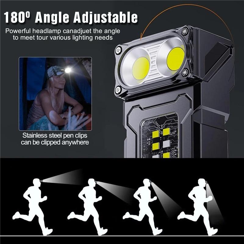 High Power Mini Led EDC Flashlight COB 1200mAh USB Rechargeable Torch Lamp Portable Magnetic Digital Display Work Light