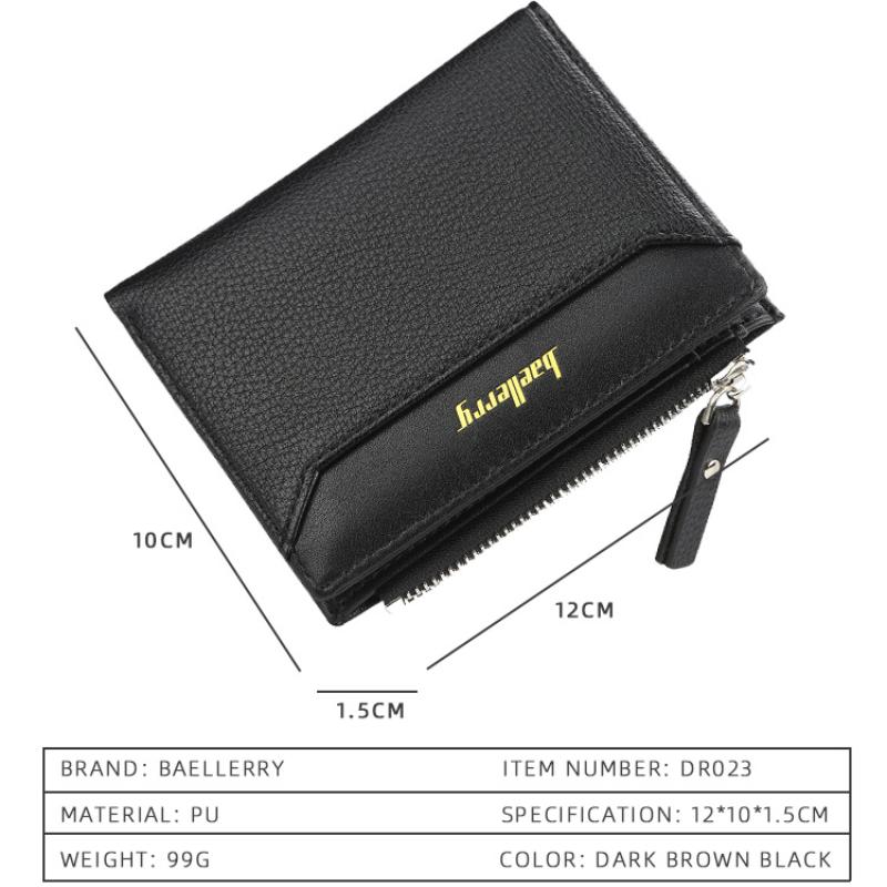 Baellerry Men's Fashion Wallet Short Notecase Zipper Coin Purse Pu Leather Billfold Multi-card Slots Card Holder