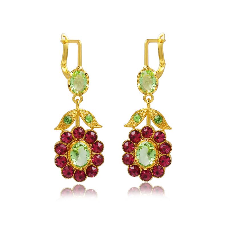 Vintage Inlaid Green Earrings Flower Leaf Dangle Earring Women's Ear Jewelry Gift