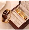 European & American Light Luxury Titanium Steel Gold-Plated Open Design Bracelets with Rhinestone Inlay for Women