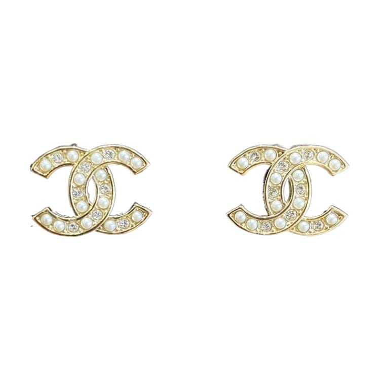 CHANEL Pearl Rhinestone Stud Earrings Women's Silver ABB771-B14169-NR657