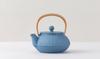 Iwachu Teapot, Type 5, Chrysanthemum Design, Silver/Sky Blue, 0.65L, Enameled Interior, Nanbu Ironware, 44350