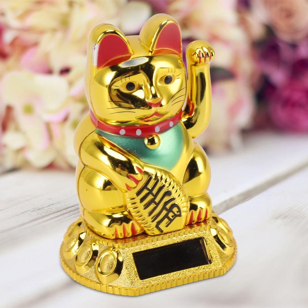 Gold & White Solar Waving Fortune Cat Ornament Hotel Restaurant Display Piece