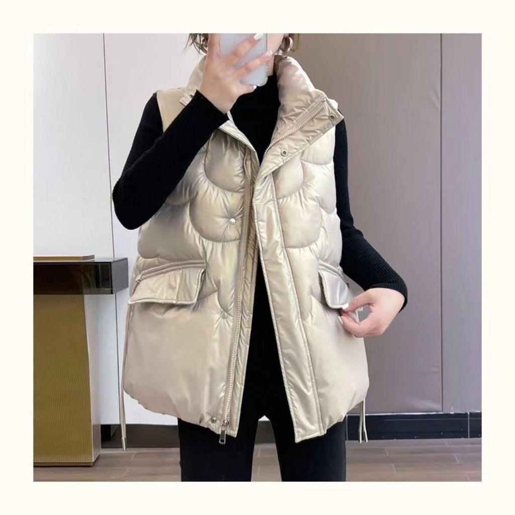 Women's Fall and Winter Solid Color Stand-up Collar Vest Loose Shoulders Outside Wear Undershirt Jacket