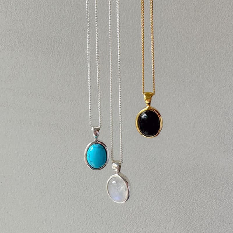 

youngglow silver925 oval gemstone necklace (3type) turquoise