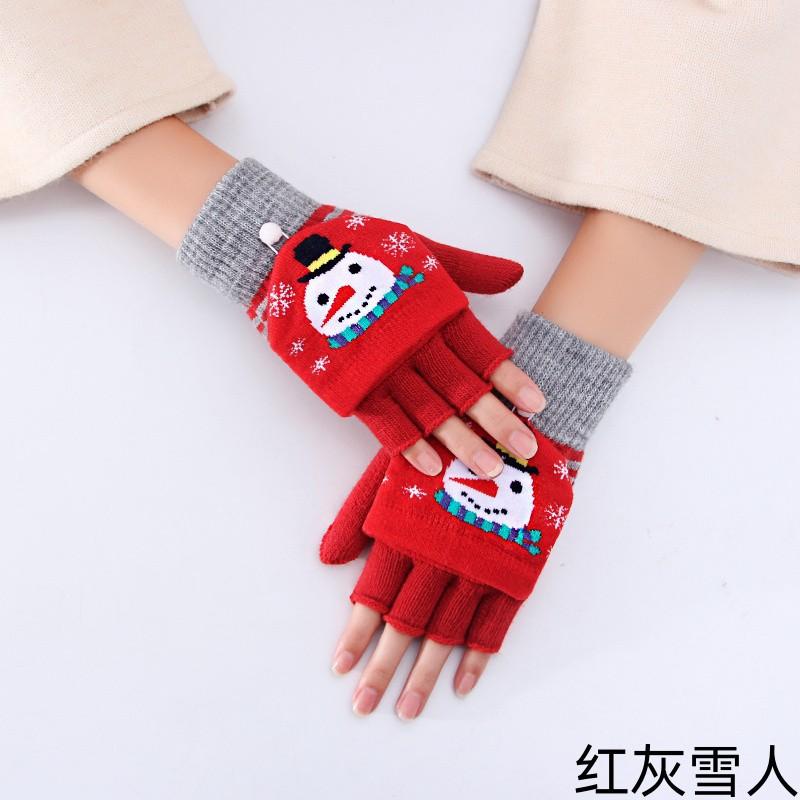 Schoolgirl autumn and winter five-finger knitted wool warm cold thickened cycling Christmas gloves