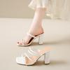 2025 New Summer Fashionable Sexy Coarse Heel Sandals Elegant Charming Banquet Party High Heels Slippers Trend All-match