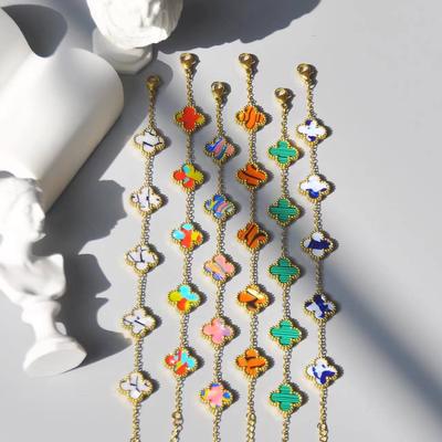 Neues Armband mit vier Blättern und Glücksfarbe, Farbblock-Serie, modisches Armband, Beimu-Armband mit fünf Blumen