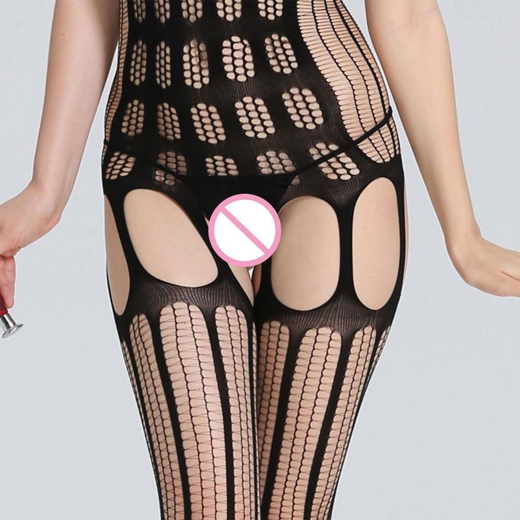 Women Diamond Fishing Net Stocking Babydoll Lingerie Sleepwear Bodysuit Black Lingerie Backless Jumpsuit