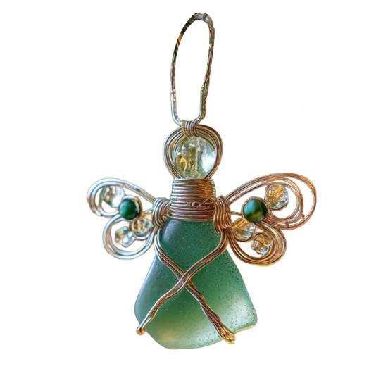 

Юшэн Ручная работа Ангел из морского стекла Прибрежное Рождество Искусство из морского стекла Памятный сувенир Ангел, обернутый проволокой Украшение для рождественской елки для праздничного дома E