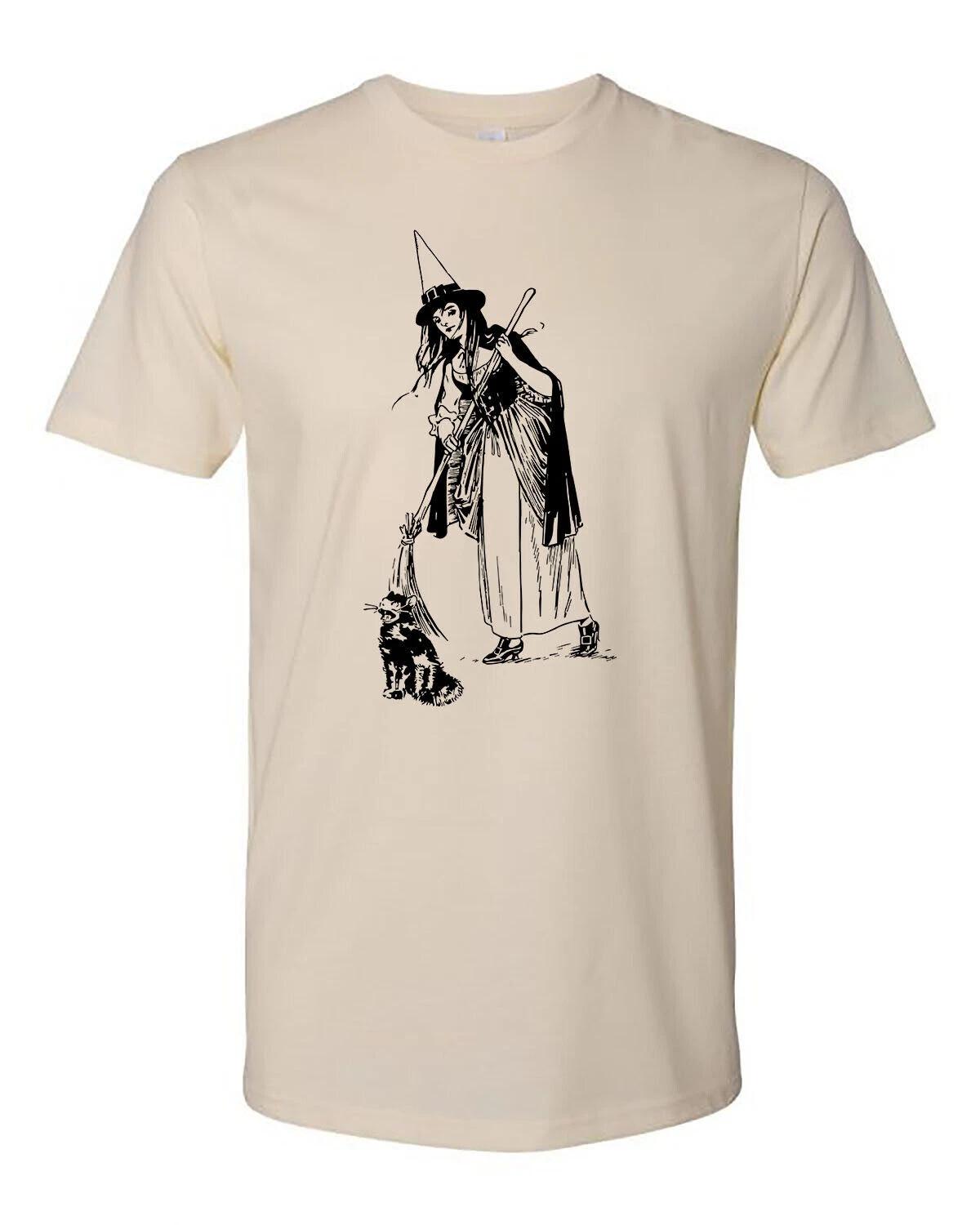 Коттедж Культ Одежда Футболка Хлопок Готика Ведьма Оккультизм Викторианский С Кошкой XL