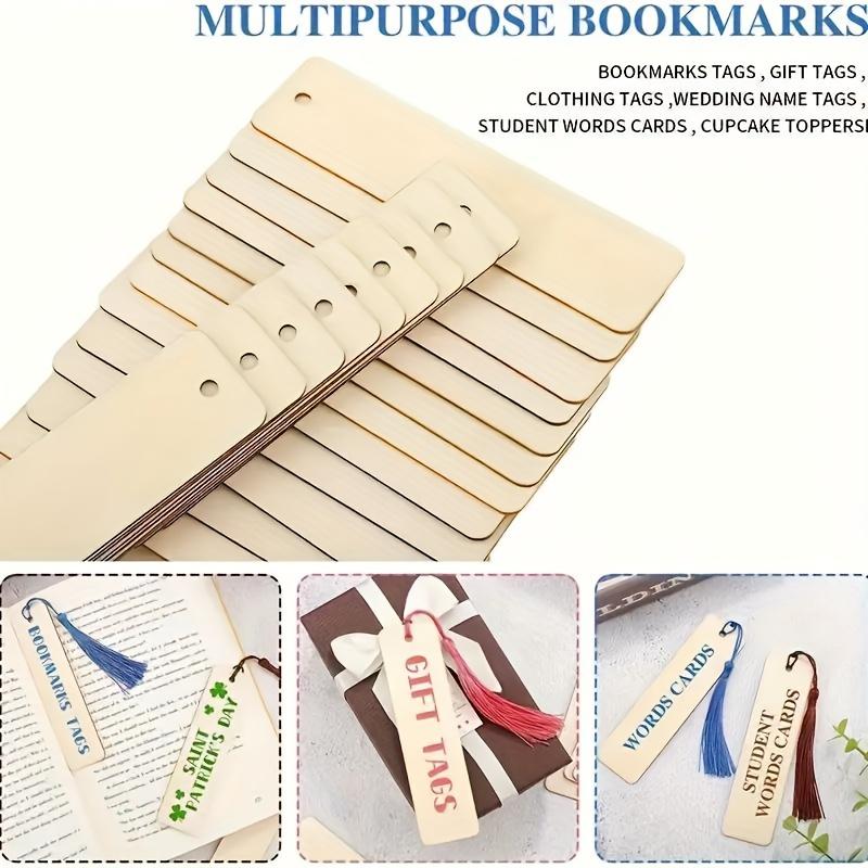 Blank Wooden Bookmarks for Crafts and Gift Tags - DIY Wood Craft Bookmark Set with Colorful Tassels, Multipurpose Hang Tags