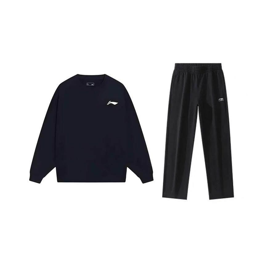 

Li-Ning Однотонная простая приятная к коже универсальная футболка с круглым вырезом и длинными рукавами, повседневный спортивный комплект, унисекс, топы, черный YTLU051-1+AKLUC03-1 XL