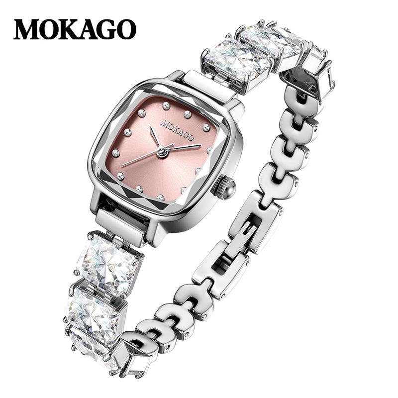Mokaka Women s Quartz Watch: Elegant Ice-Crushing Bracelet with Rhinestone Accents