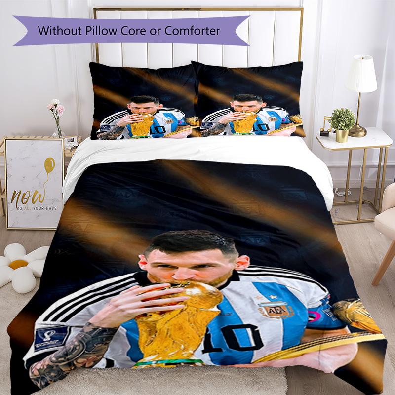 Messi Bedding Set Breathable Duvet Cover with Pillowcases Decorative Bed Linen for Bedroom Home Decoration Birthday Gift