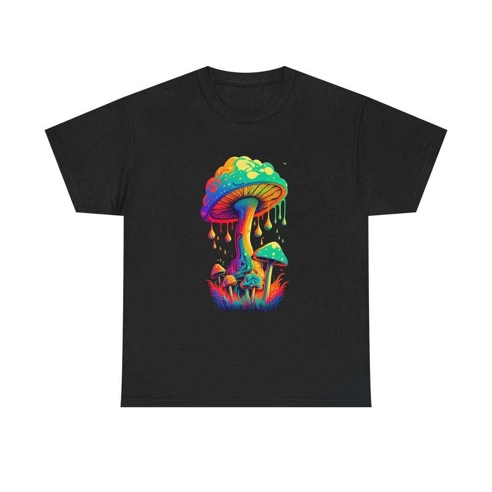 Trippy Neon Mushroom Tshirt 70s groovy Graphic Unisex Heavy Cotton Tee Unisex T-Shirt S