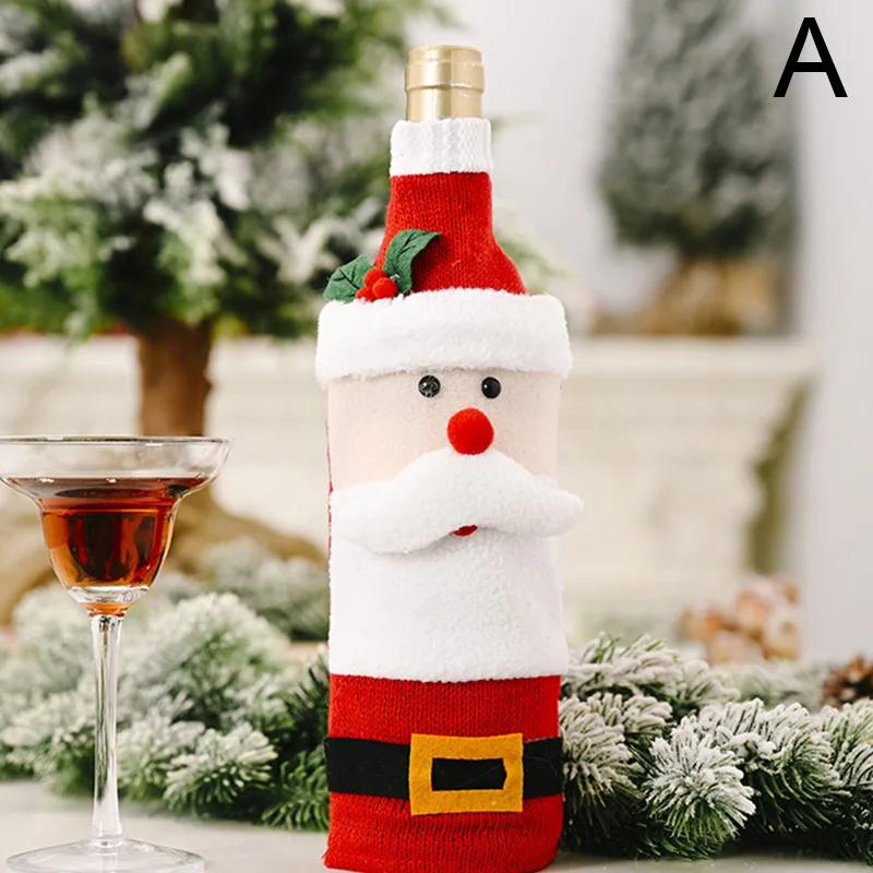 

Champagne Bottle Cover Reusable Christmas Decoration Cartoon Shape Snowmen Elk Christmas Wine Bottle Clothes for New Year