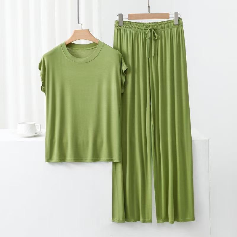 Modal Cotton Loose Home Wear Set, Women's Summer Thin Pajamas and Pajama Pants Two-piece Set, Comfortable and Casual, Can Be Worn Outside
