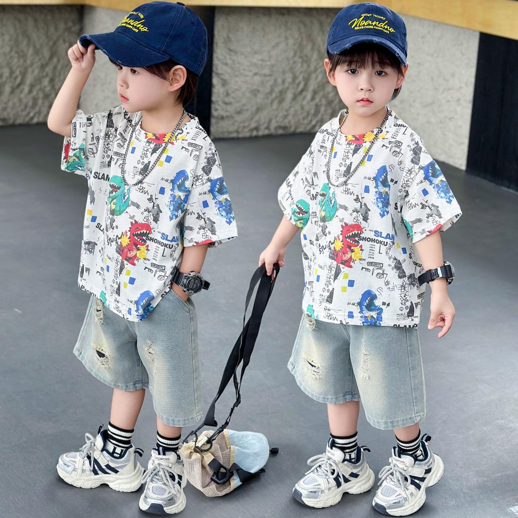 Boys' Summer Set 2026 New Handsome Boys' Cartoon Short Sleeve Children's Summer Set Half Sleeve Children's Set Two Piece Trendy