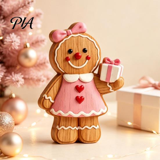 Seasonal Decorative Figures Christmas Gingerbread Man Ornament, Hand Painted Vintage Wooden Tabletop Atmosphere Decorations Figurine, Rustic