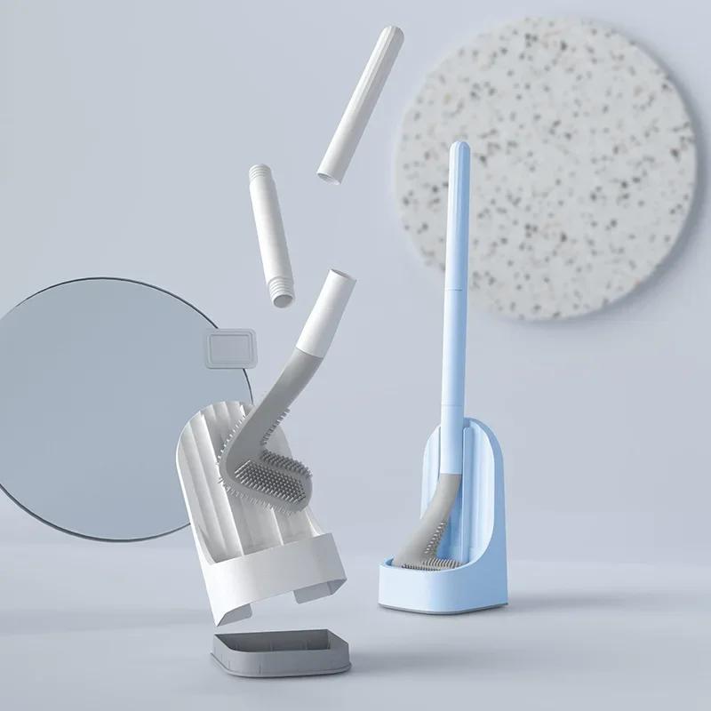 Golf Silicone Toilet Brushes Set Long Handled Cleaning BrushFlat Head Flexible Toilet Cleaning Brush Bathroom Cleaning Tool