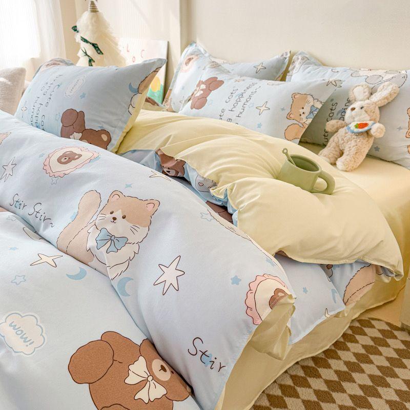 

Kawaii Bedding Set for Kids Ins Twin Queen Size Duvet Cover Flat Sheet Pillowcase No Filler Girls Boys Home Totel Bed Linens Flat Bed Sheet&Twin 3pcs for 1m bed