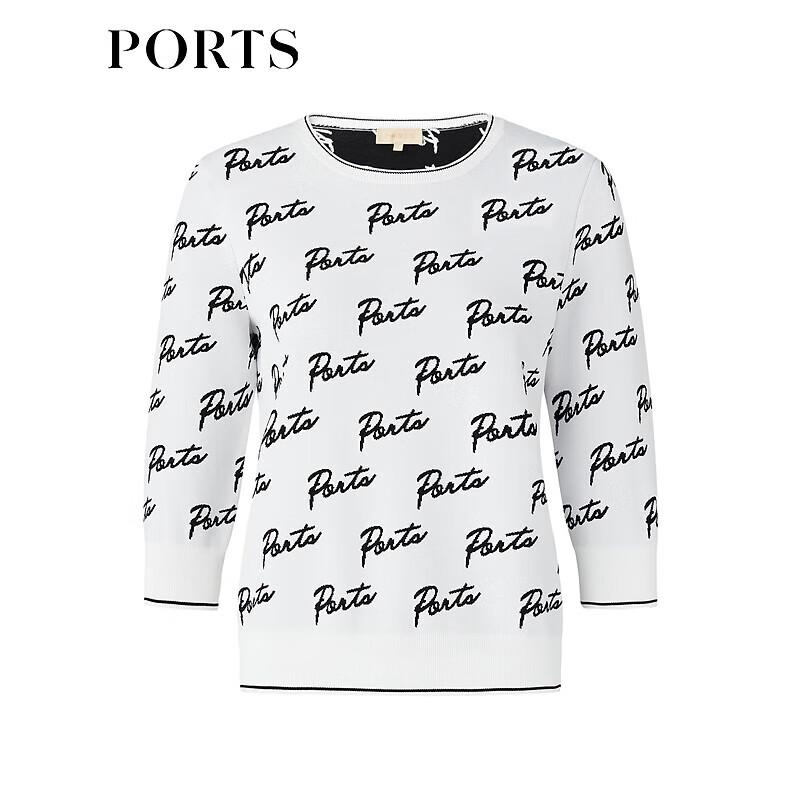 PORTS Women's Spring/Summer Color-block Logo Jacquard Knit Sweater