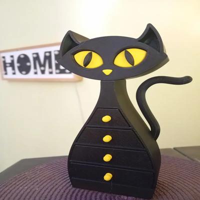 Organizador de Joias em Formato de Gato Caixa de Armazenamento com Gaveta Porta Anel Colar Pulseira Brinco Relógio Decoração Criativa para Casa Presente para Mulheres