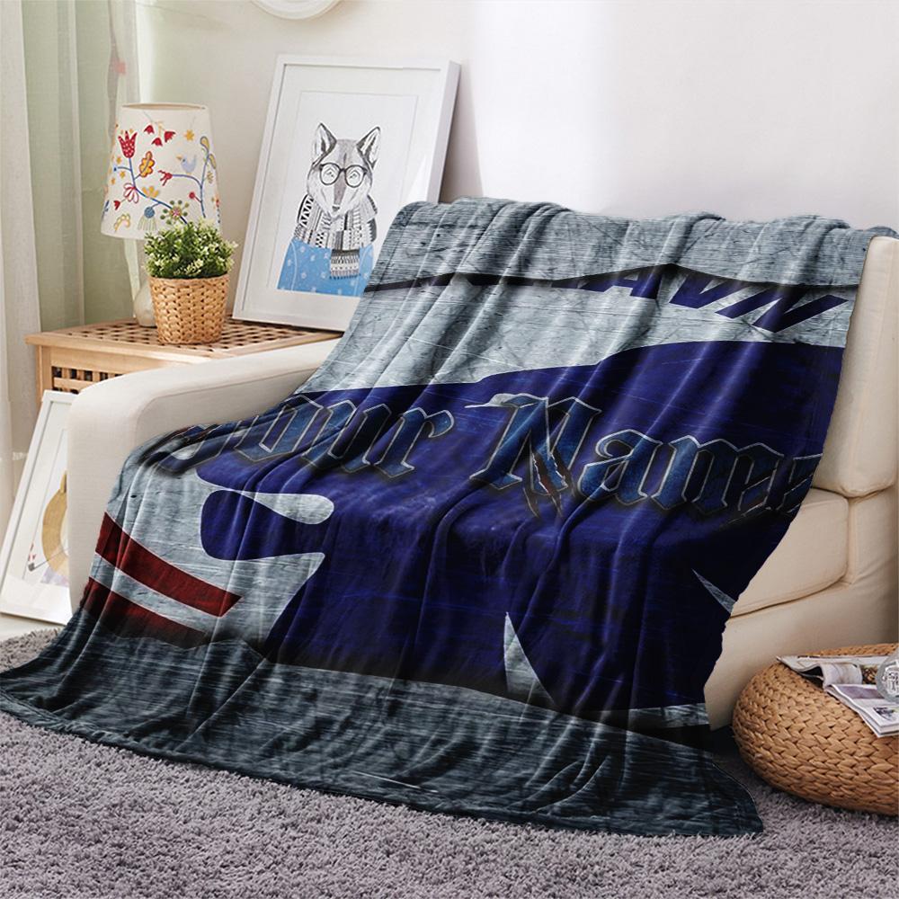 1PC Blue Claw Emblem Custom Name Patterned Flannel Blanket Suitable For All Seasons For Home Decor Warmth And Comfort Gifts Holiday Present