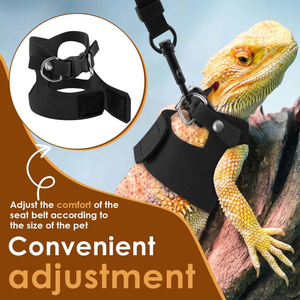 3 Pack Bearded Dragon Harness and Leash Set  Adjustable Soft Leather Lizard Harness 3 Sizes for Bearded Dragon Lizard