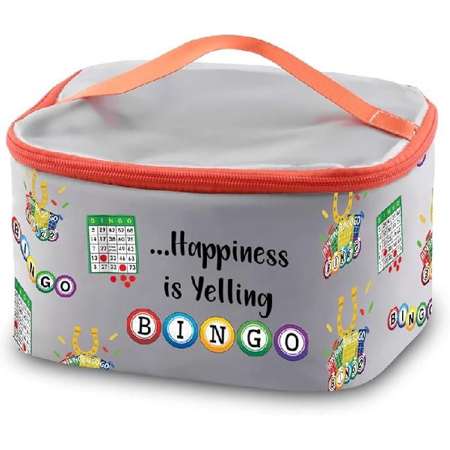 PXTIDY Bingo Gambler Cosmetic Case Bingo Lover Gifts Happiness is Yelling Bingo Gambling Travel Bag Lucky Bingo Game Gift for Bingo Lover Bingo Mom grey LT
