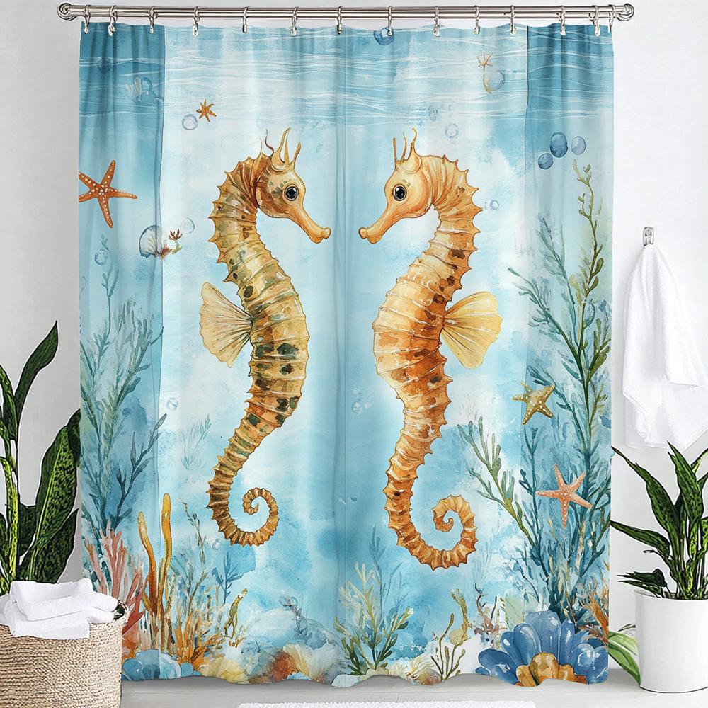 Underwater World Printed Shower Curtain With Hooks, Dolphin Sea Turtle Fish Coral Underwater Cave Ocean Bathroom Decor Curtain 90x180cm-35x70in