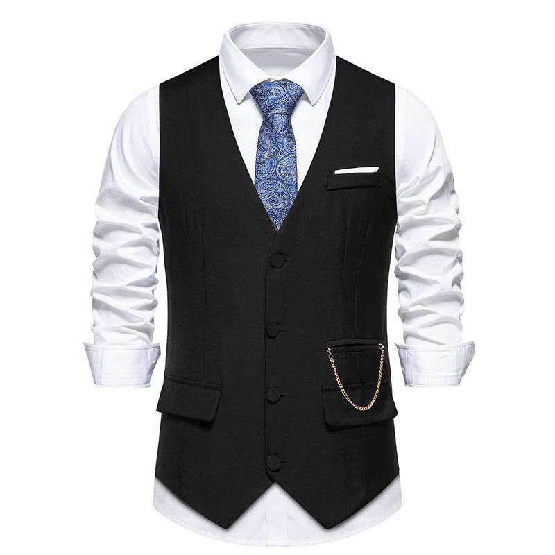 Уютный мужской повседневный деловой костюм, жилет, приталенный деловой жилет, жилет S чёрный