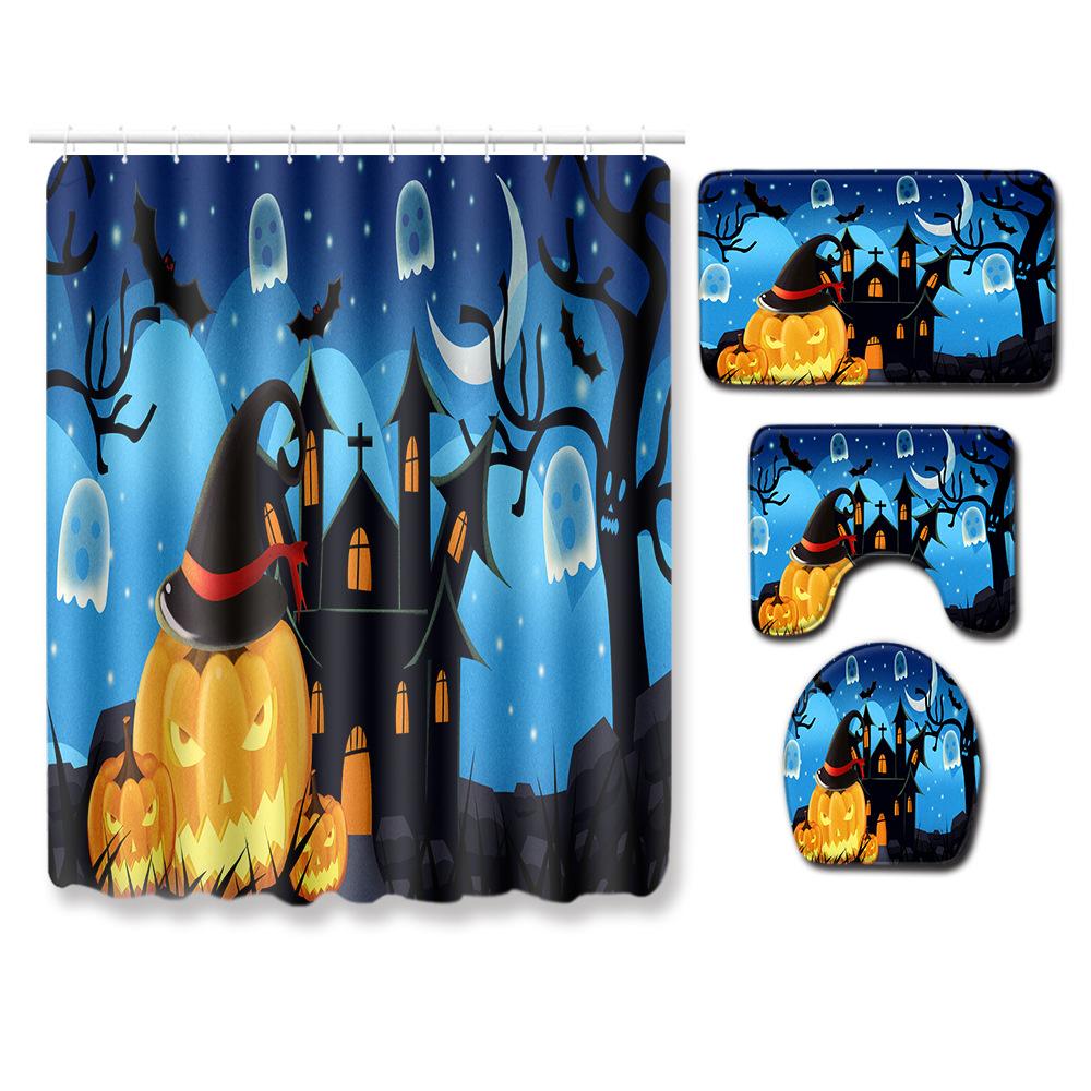 Halloween Bathroom Four-Piece Combination Set Bedroom Non-Slip Carpet Floor Mat Door Mat