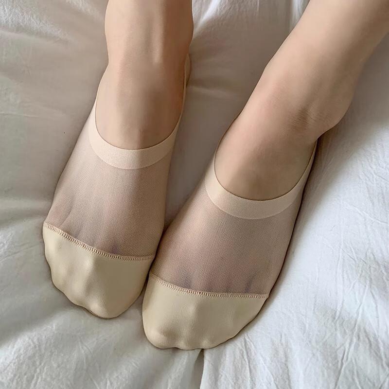 Mesh Ice Silk Stockings for Women, Summer Thin Cotton Bottom Shallow Mouth Short Socks, High Heel Anti-Slip Invisible Socks