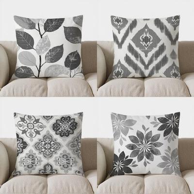Home Decor Stylish Gray Leaf Pattern Decorative Pillow Pattern Cushion Cover Suitable For Sofa Bedroom Car Pillow Cover