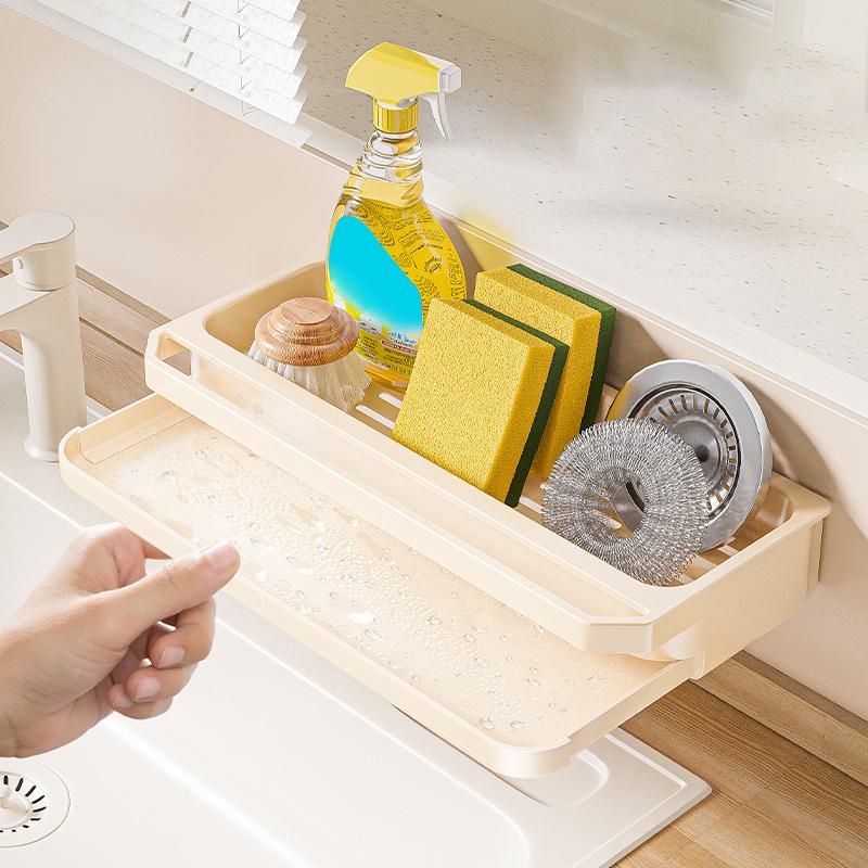 Diskhoorganisatör Avrinningsställ Självdränerande Hylla Svamphållare Disktrasa Kranförvaring Tvålavrinning Kökstillbehör