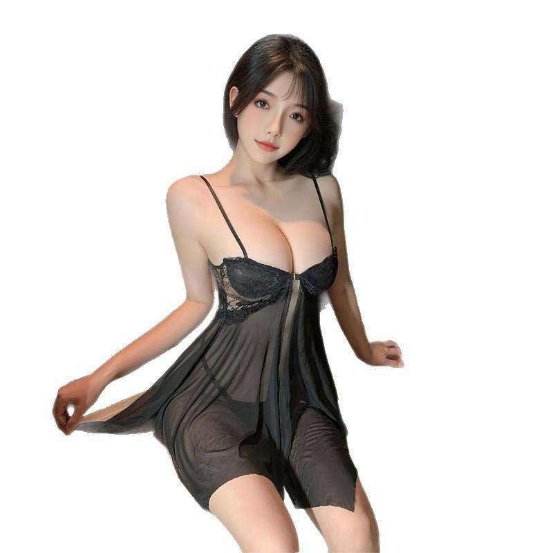 Sexy Underwear Sexy Thin Lace Perspective Temptation Steel Tray Gathers Front Split Nightdress