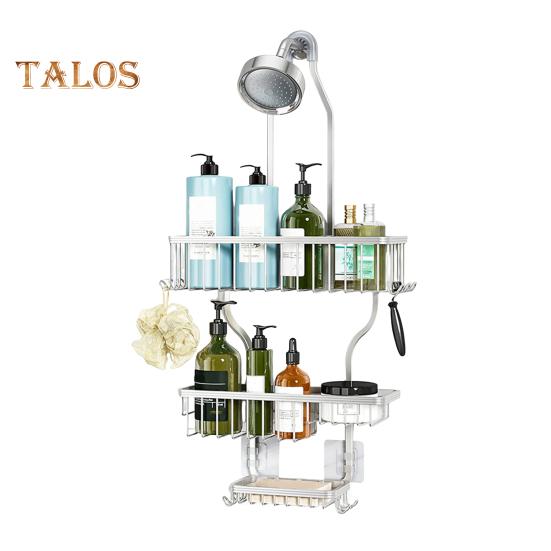 

Органайзер для полок в ванной с 3 корзинами, большой вместимостью, прочной несущей способностью, простой установкой, полка для душевой лейки с 6 крючками Triple Layer