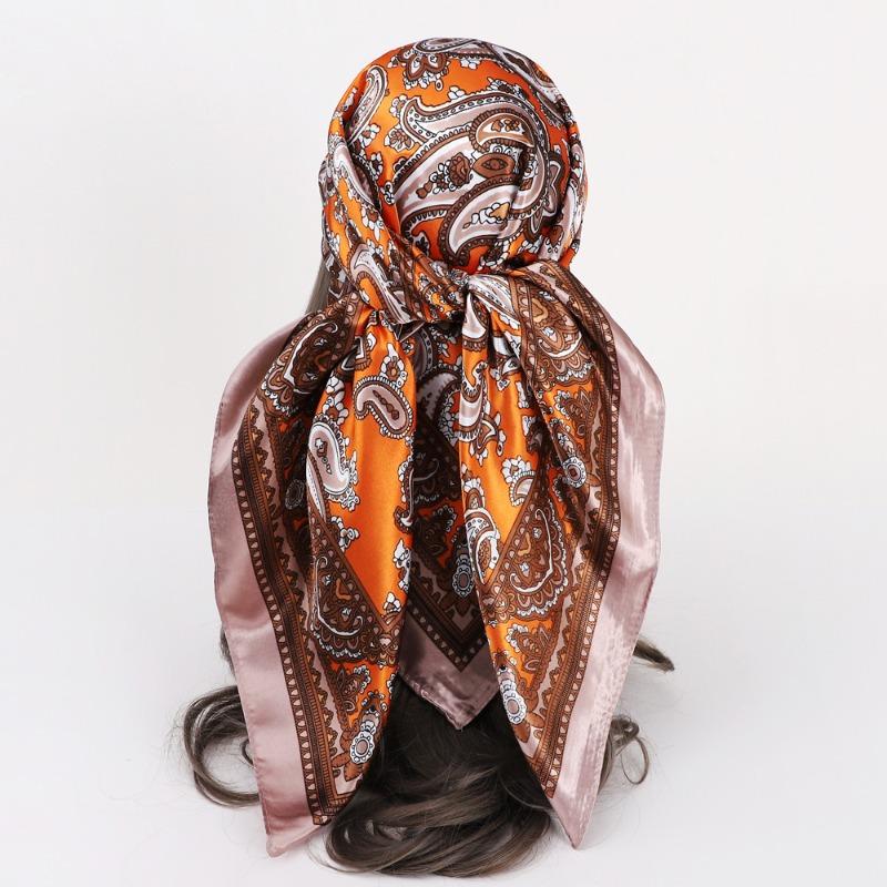 New 90 * CM Satin Square Scarf, Women's Headscarf, Scarf CO Contrasting Color Shawl Striped Simple Model
